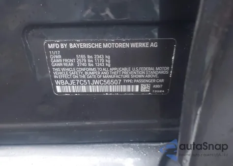 2018 BMW 540I xDrive from USA, damaged, VIN WBAJE7C51JWC56507